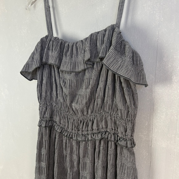 T Tahari size M ruffle tiered gingham midi dress black lined spaghetti strap - Picture 9 of 16